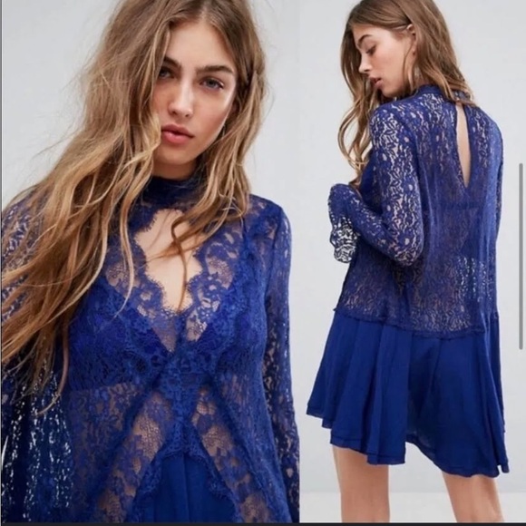 NWOT Free People Tell Tale Lace Cut Out Navy Blue
Tunic Dress size XS - Picture 6 of 7